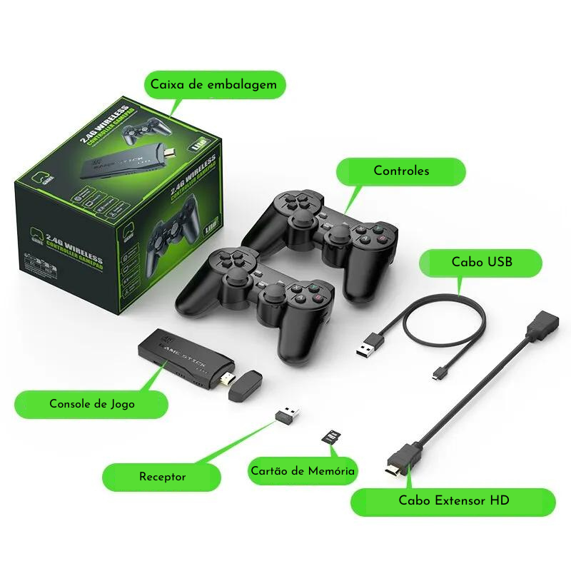 Vídeo Game Retrô SMART CONSOLE Portátil 2.4G Wireless Console Game Stick 4k 10000 Jogos - LANÇAMENTO 2024